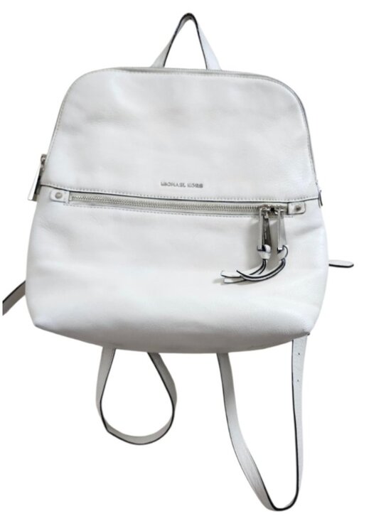 Michael Kors White Leather Backpack Women MK Gold Hardware Medium Travel Work